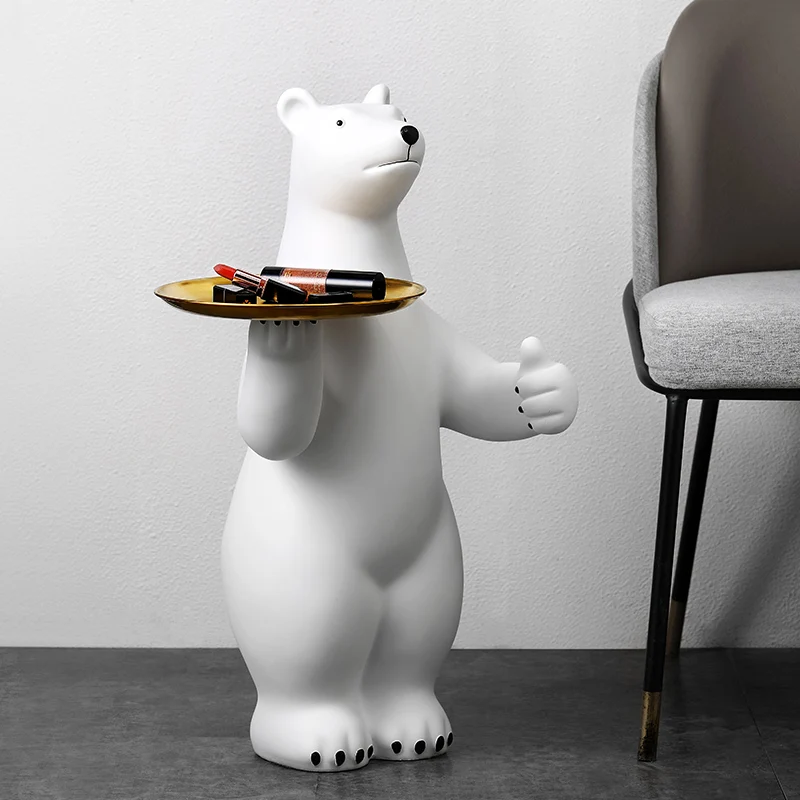 

Nordic White Landing Bear Storage Tray Resin Statue Home Decorations