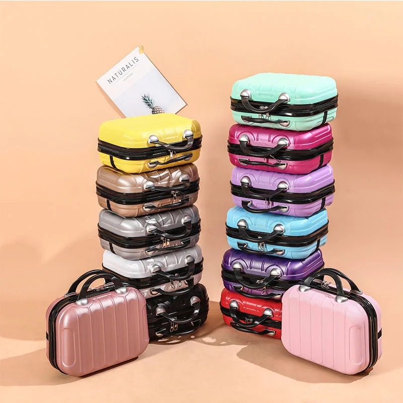 

FANLOSN Hot sale Portable 14 Inch ABS Scratch-Resistant Mini Travel Makeup Bags Suitcase Box, As the picture shown or you could customize the color you want