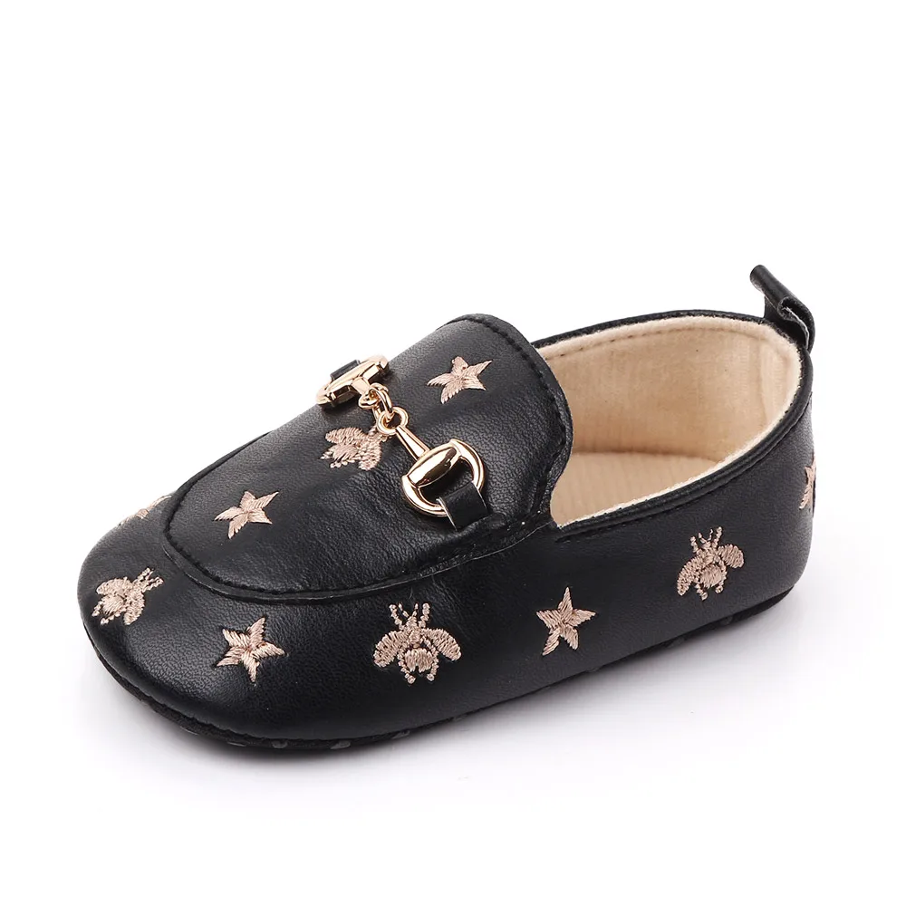 

New arrival baby leather bee design slip-on baby unisex casual shoes in bulk, Black/white