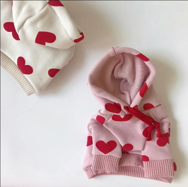 

Autumn And Winter Lovely Heart Pattern Plus Velvet Warm Dog Pet Hoodie Clothes Dog Clothes