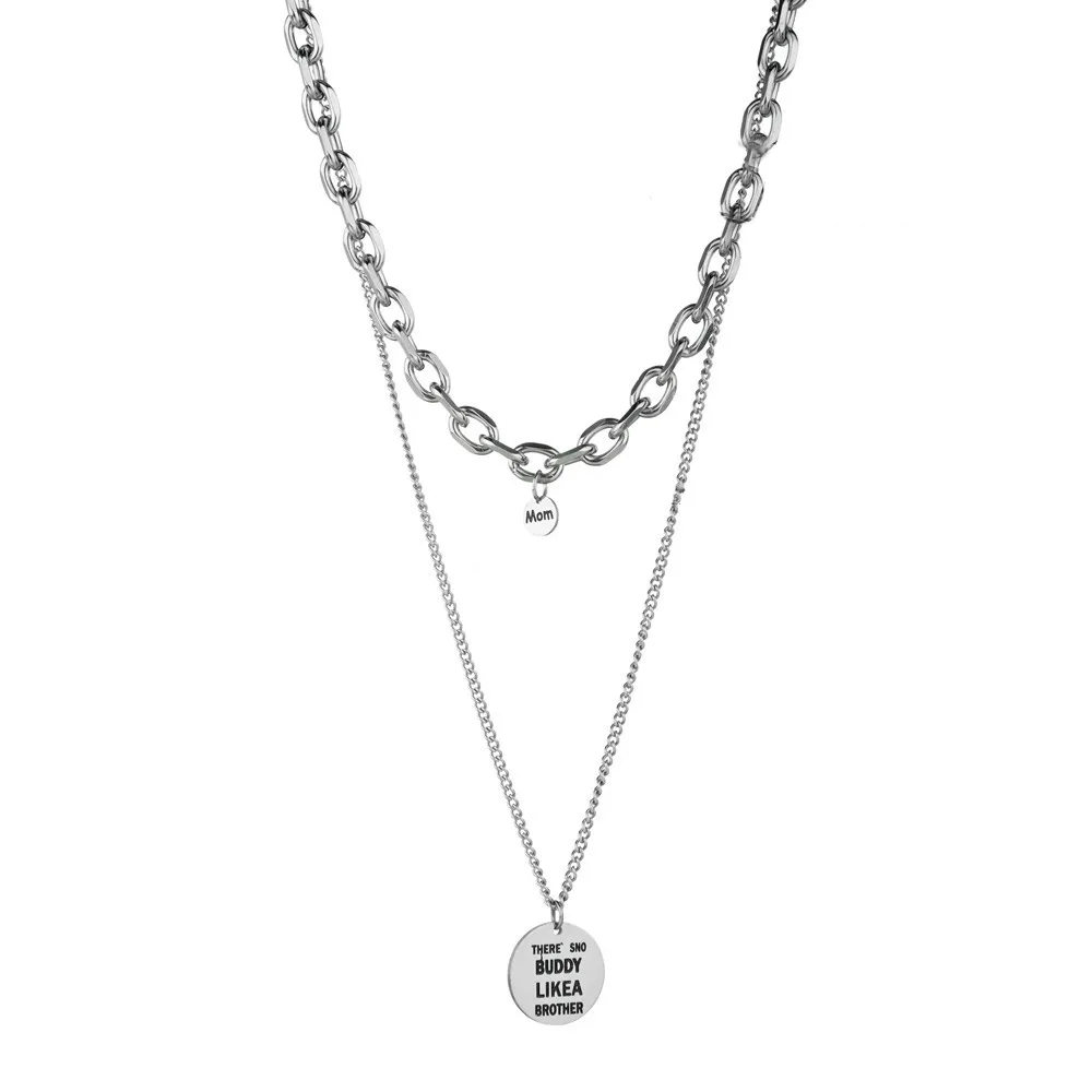 

Hip hop jewelry engraved round disc stainless steel long two layer chains customized name necklace personalised