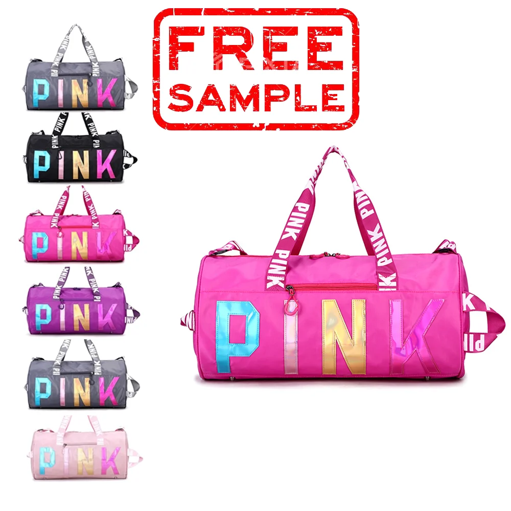 

Customized Logo Large Capacity Pink Duffle Bags Gym Women Waterproof Sports Travel Bag