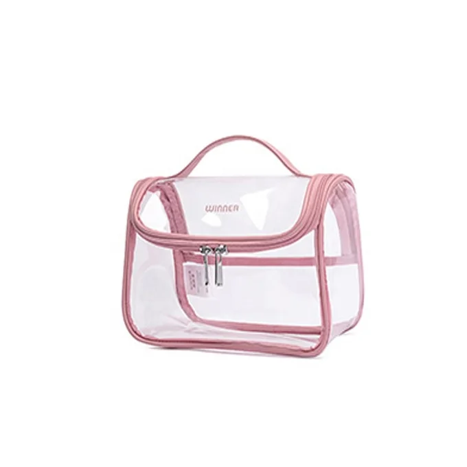 

PVC Transparent cosmetic bag OEM Custom logo PU Handle portable storage bag waterproof and dustproof travel wash bag