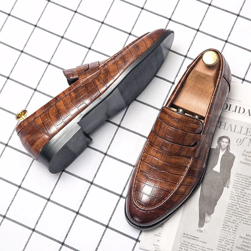 

Unique Design Fashion Wedding Loafers Comfortable Oxford Men Formal Genuine Leather Shoes, Black,brown