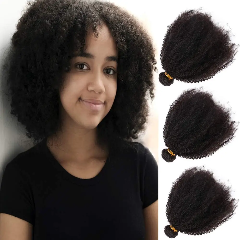 

Kbeth Human Hair Extension Afro Kinky Raw 100% Virgin Custom 12 Inch Bundles Mink Brazilian Cuticle Aligned Hair Extensions, Natural color/any colors