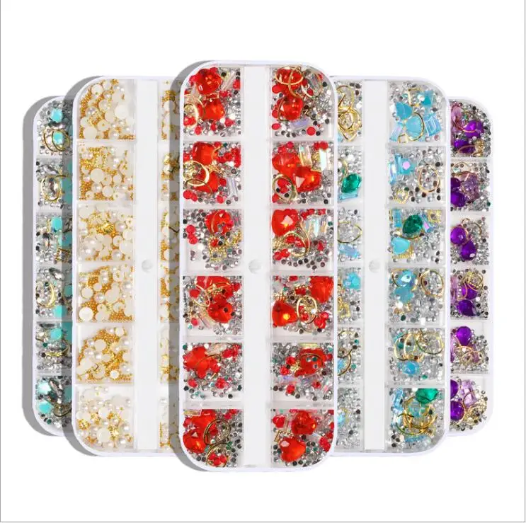 

12 grids/box nail art decoration mixed diamond jewelry Nail pearl Crystals Beads, Photo