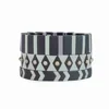 TTT Jewelry Men Unisex Stretch Stacked Metal Cuff Bangle Vintage Punk Tile Bead Grey Silver Enamel Bracelet