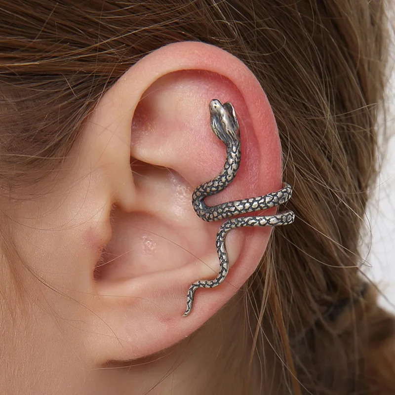 

Fashion Exaggerated 925 Sterling Silver Women's Animal Snake Ear Clip Non-piercing and Non-piercing Punk Retro Earrings Earrings