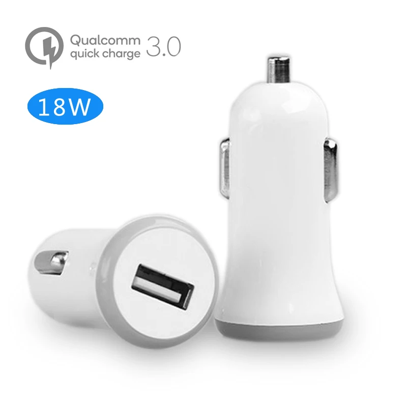 

wholesale cheap price mini portable QC 3.0 quick charge single usb 18W fast charging phone car charger with LED ring, Black/white