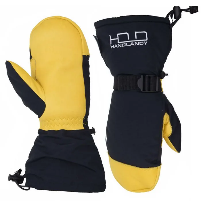 

Best Sell Taslon back Breathable Genis Cowhide Custom insulate C100 Waterproof Winter Leather Ski Mittens Gloves, Black yellow