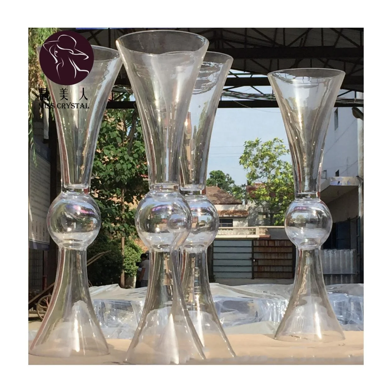 

40-90cm Wedding Props Clear Glass Flower Vases Table Centerpiece Event Party Stage Decoration Stemmed Tall Vase