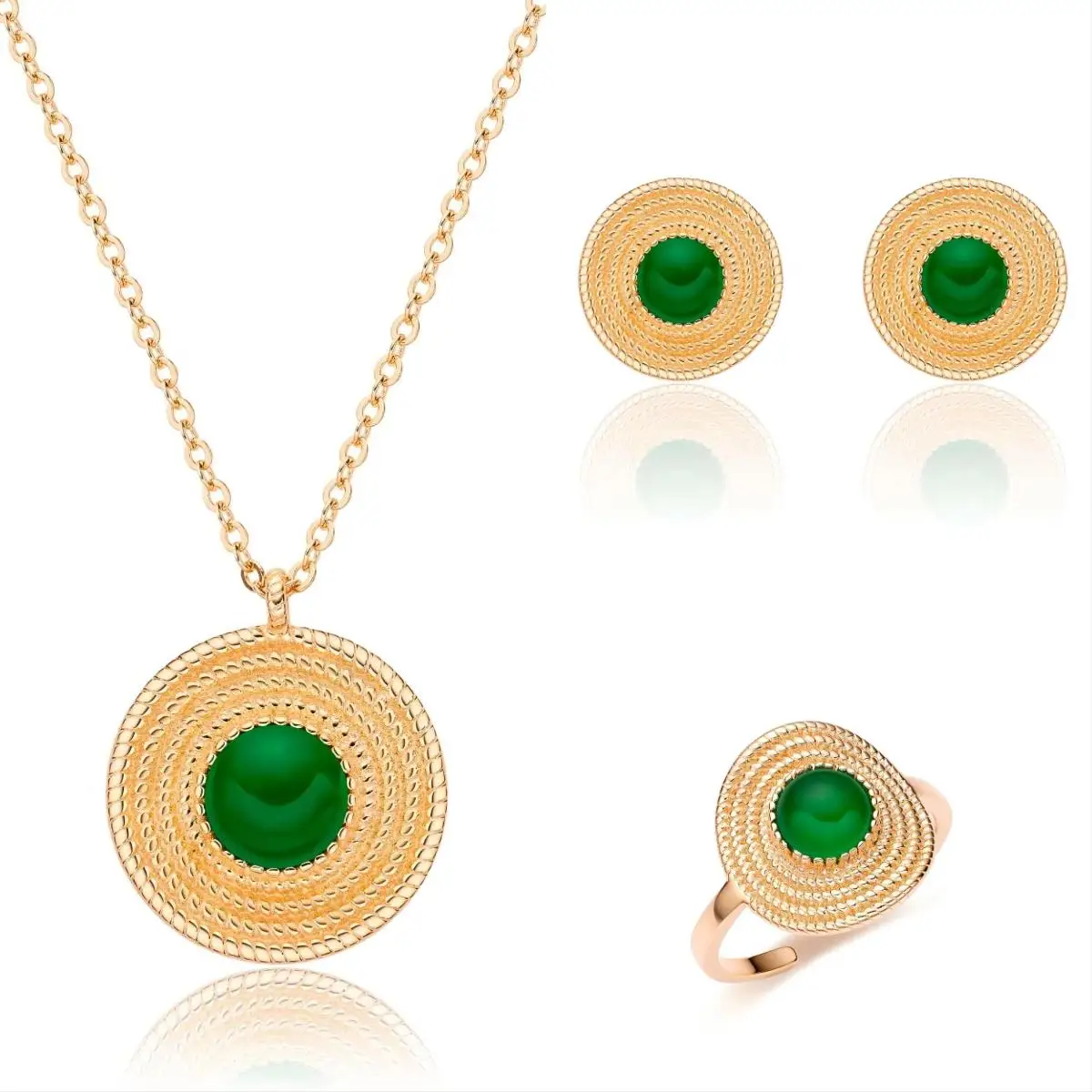 VANA Designer Minimalist Elegance Green Round Jasper Gold Plate 925 Sterling Silver Chain Fine Ring Women Jewellery Jewelry Sets