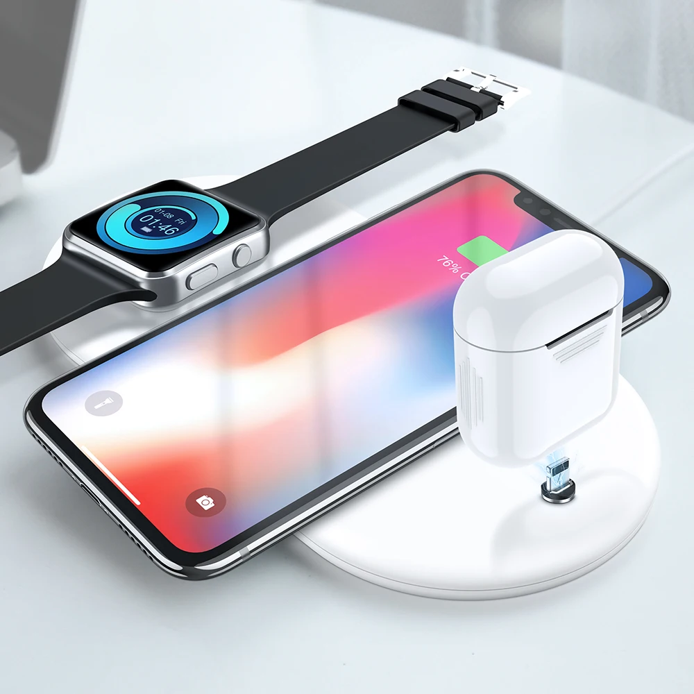 

Free Shipping 3 in 1 Wireless Charger For iWatch For Airpod 10W Mobile Phone Fast Charging Qi Wireless Charger