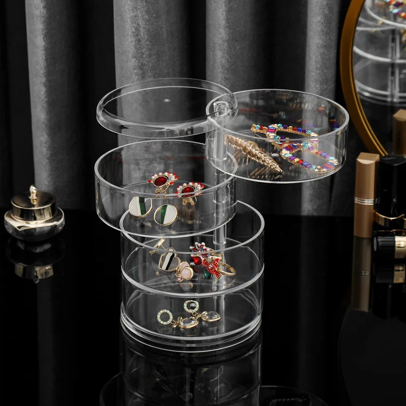 

Multi-layer Transparent Plastic 360 Degree Rotating Accessories Stud Earrings Box Four-layer Watch Jewelry Storage Box