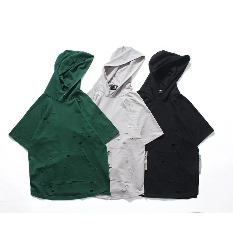 

Custom Design Fashion Vintage Short Sleeve Distressed Hoodie for men