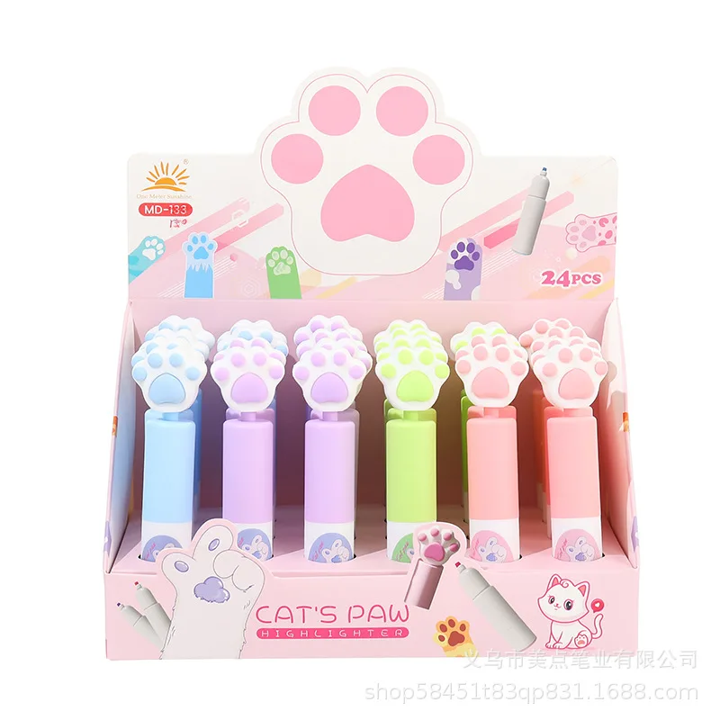 

high quality kawaii cute colorful new creative marker pen cat paw highlighter pen