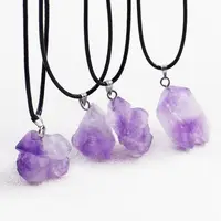 

Wholesale quality gifts purple crystal natural raw stone necklace amethyst irregular clavicle pendant