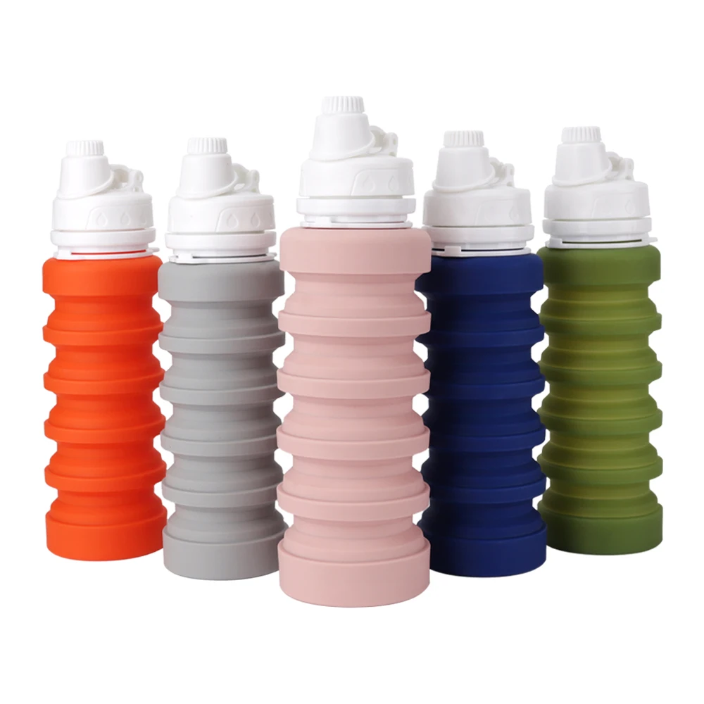 

BPA Free Sports Water Bottle 350ml/550ml/750ml Durable Silicone Bottles Collapsible, Any pantone color