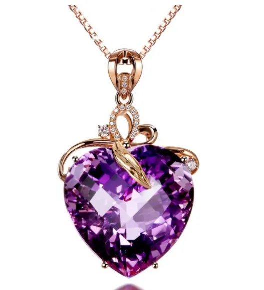 

18k gold plated heart pendant necklace amethyst stone necklace for girls, As picture shows