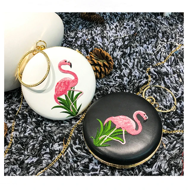 

Small Evening Wallet Bag Embroidery Pink Flamingo Shoulder Clutch Handbag Women Crossbody Shoulder Bag/, As picture