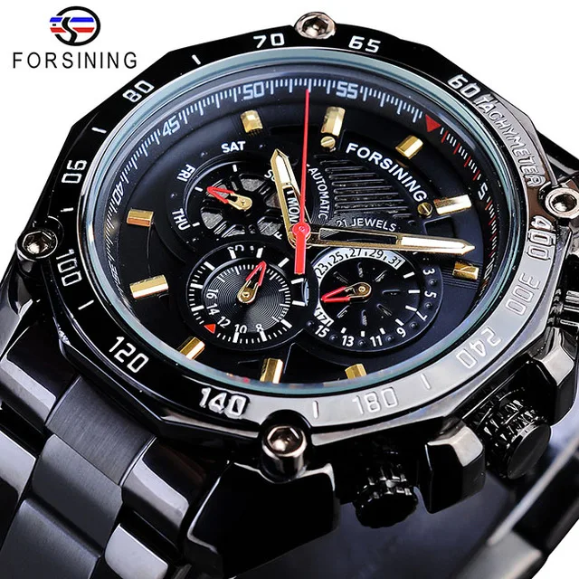 

Forsining True Man Stainless Steel Military Sport Mens Automatic Wrist Watches Top Brand Luxury Mechanical Male Clock Relogio