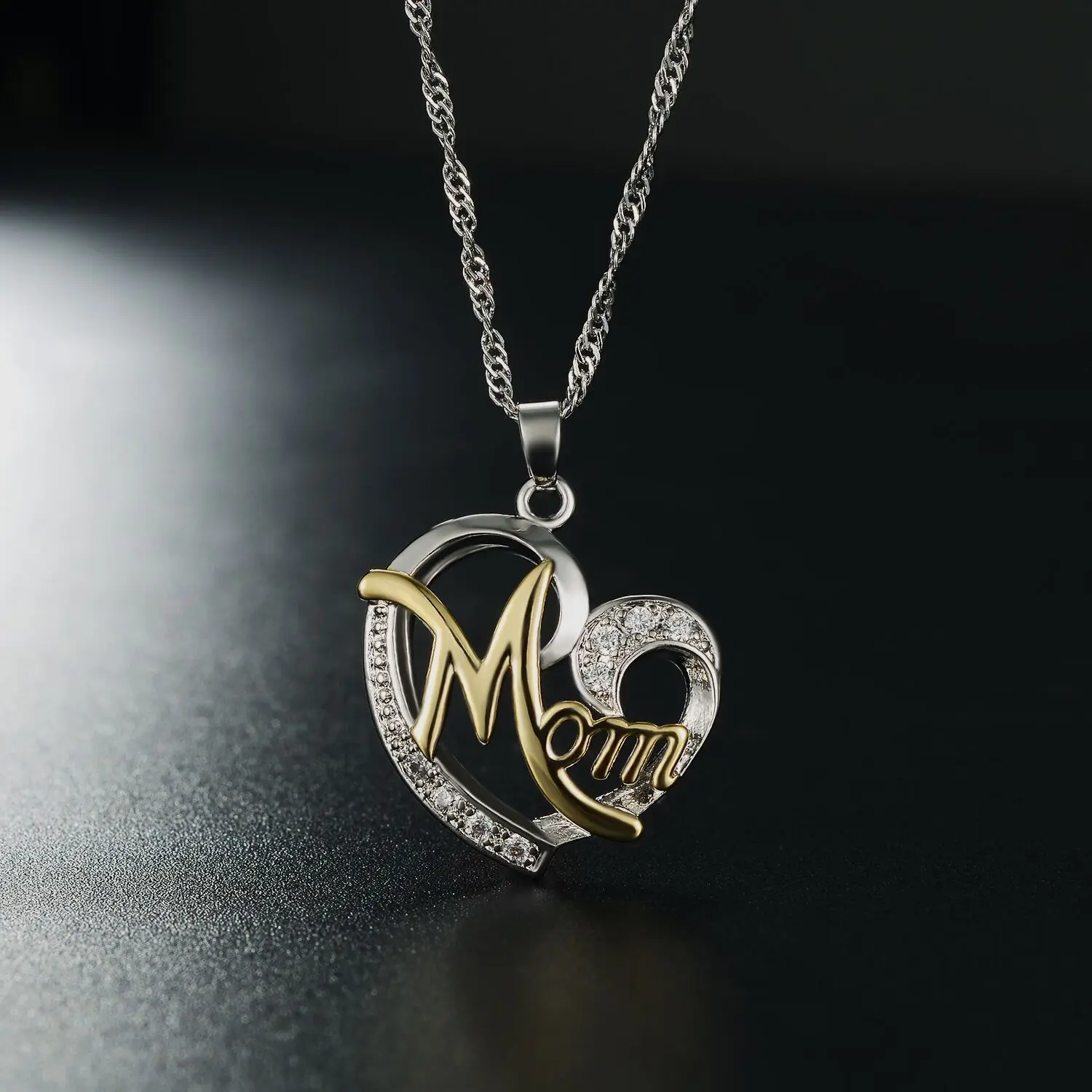 

JUHU 2021 New Necklace Simple Heart MOM Mother Gift Zircon Necklace, As picture