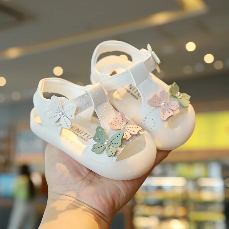 

CALICOKIKI HOT 2022 Summer Bow Sandals Baotou Girls 0-3 Years Old Soft Sole Baby Shoes, Pink/beige