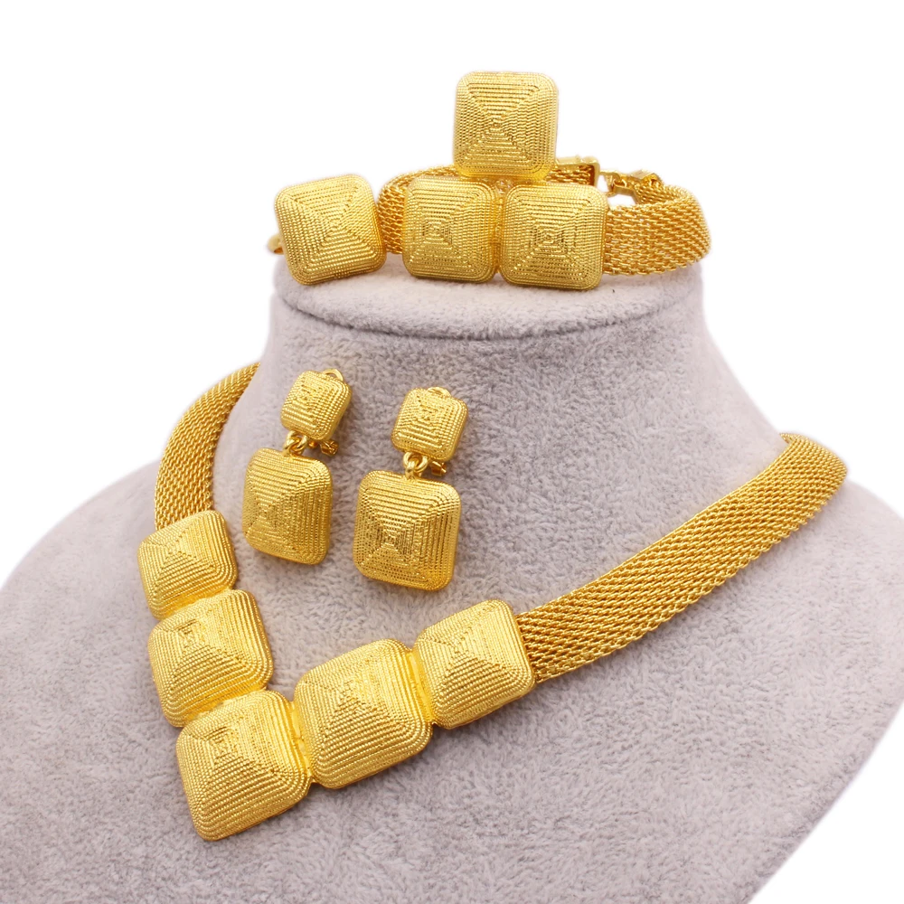 

24K gold plated jewellery set for women new African bridal wedding neckless gifts necklace earrings ring bracelet jewelry sets