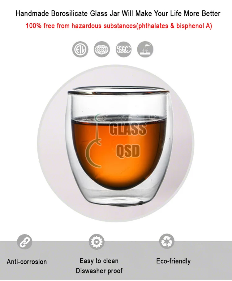 Eco-friendly Double Wall Glass Cup With High Borosilicate Glass 2
