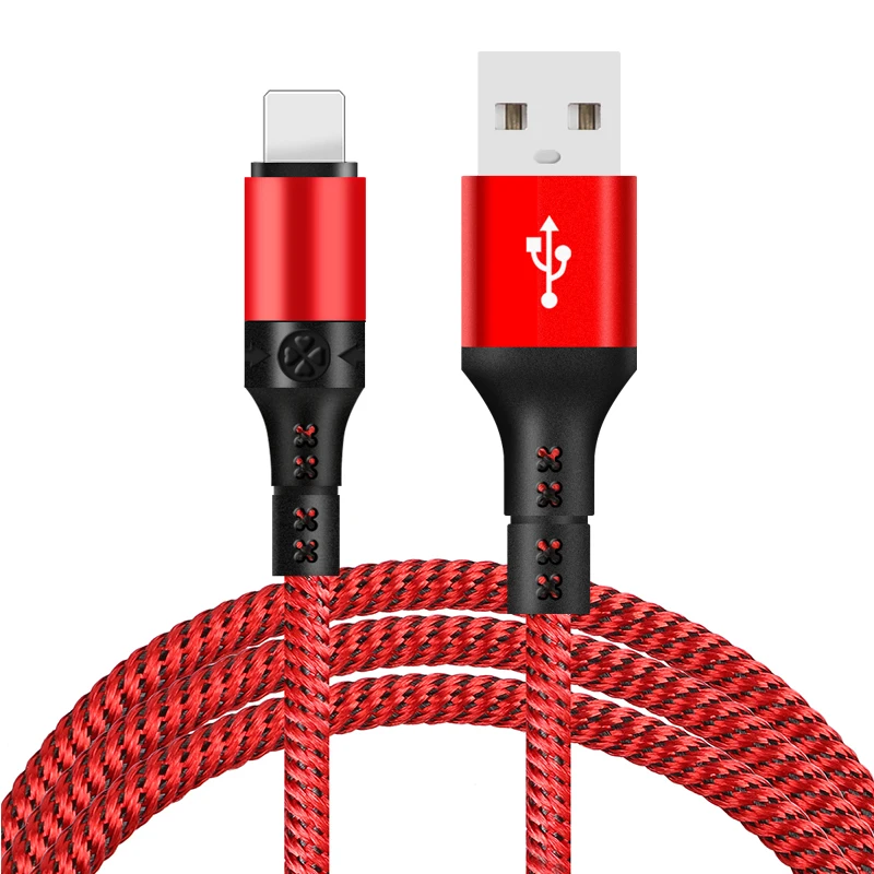 

wholesale slim tight nylon braided 1000mm 3ft usb cable 2.4A fast charging data cable for iphone x xr 12, Black/blue/red