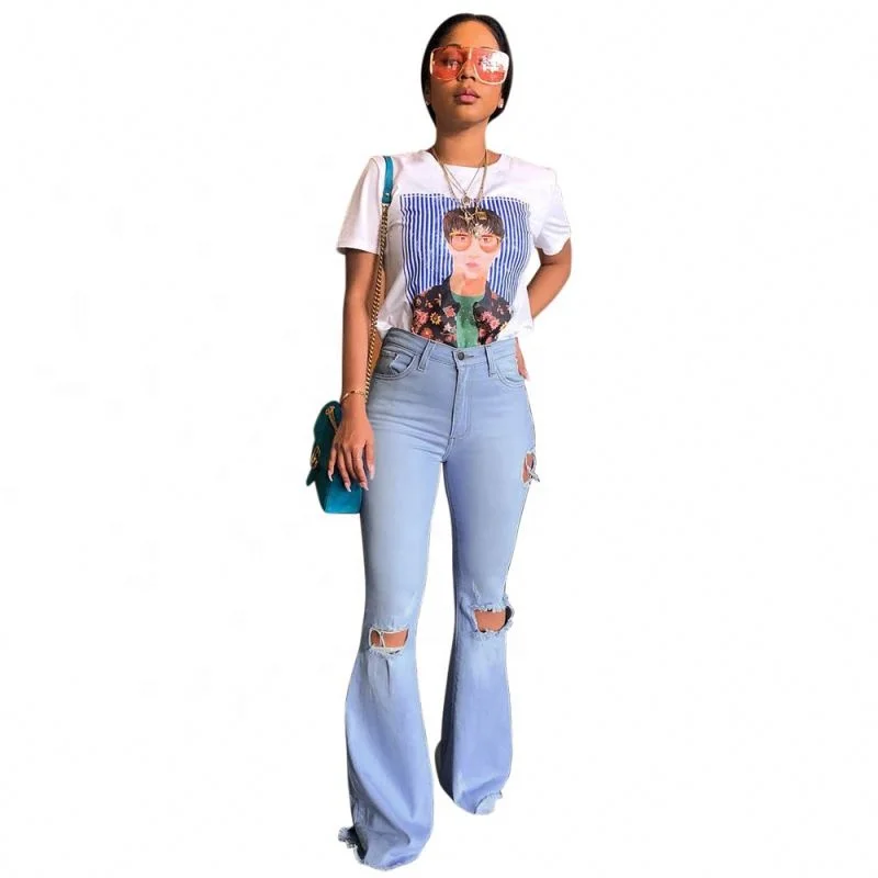 Women Clothes Vendor latest design women casual scratch denim jeans pants 2019