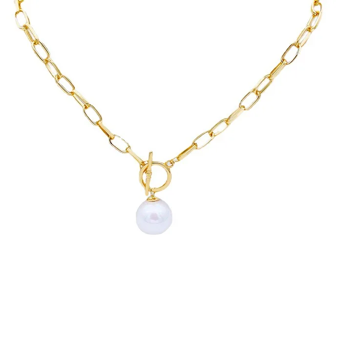

Classic simple women's 14k gold plated big pearl jewelry Pendant Necklace