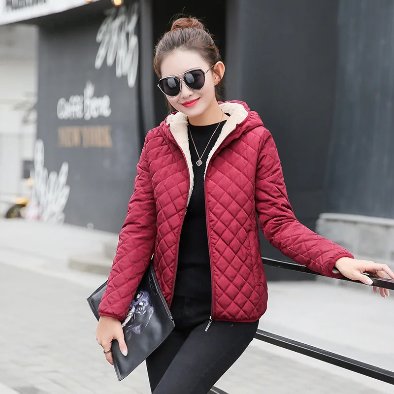 

Custom Logo Winter Short Warm Women Fleece Lining Hooded Jacket Ladies, Oem