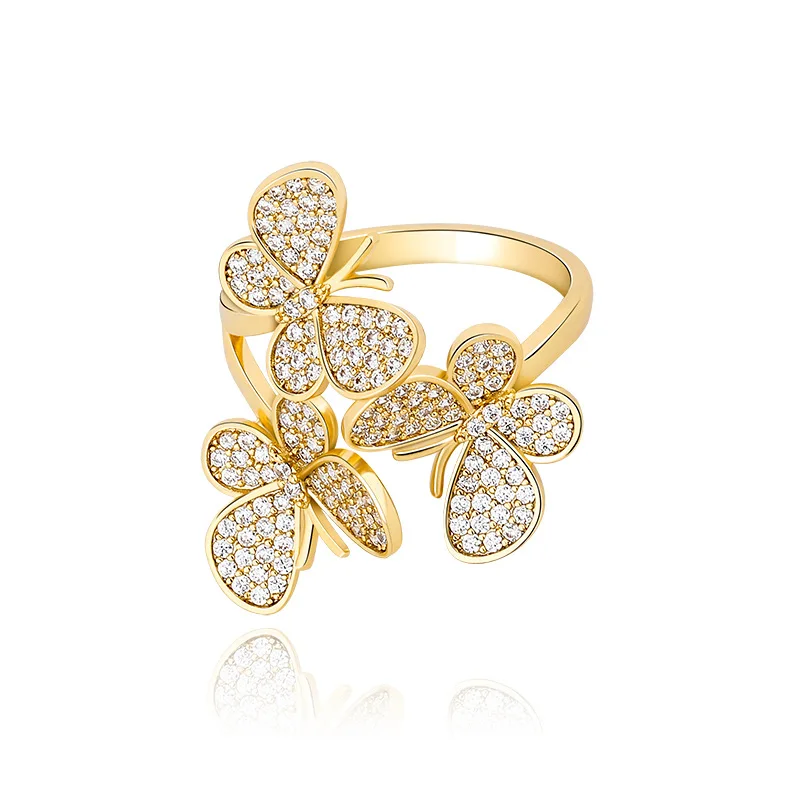 

Factory Direct Sale Three Butterfly Female Open Ring Full Of Zircon Simple Modern Hip-Hop Ring, See picture