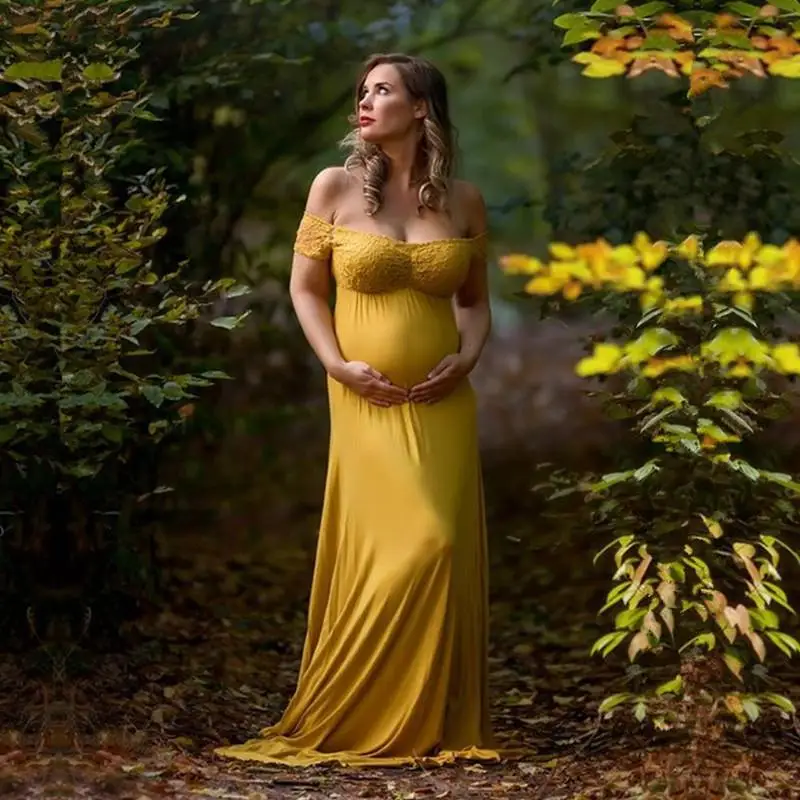 

New Designs Yellow Maternity Dress Short Sleeve Pregnant Wedding Dress
