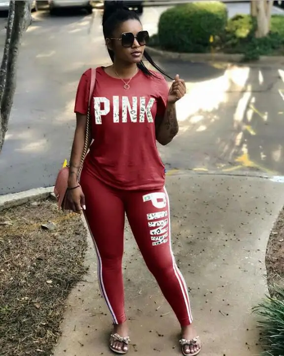 

Hot Fashion S-3XL Pink Letter Outfits Women 2pcs Tracksuits Sportswear jogging suits women