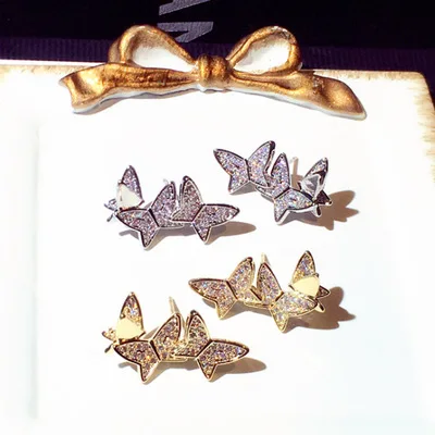 

Simple Trendy 925 Needle Crystal Rhinestone Butterfly Earrings Multi Shiny CZ Butterfly Stud Earrings For Women Girls