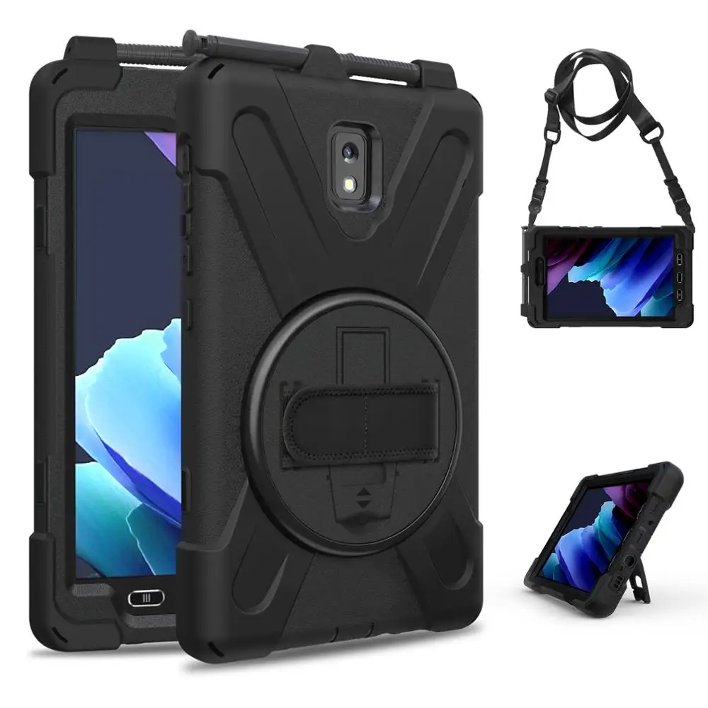 

Rugged handle strap drop case for Samsung Tab Active 3 8.0 silicone bumper case with built in kickstand