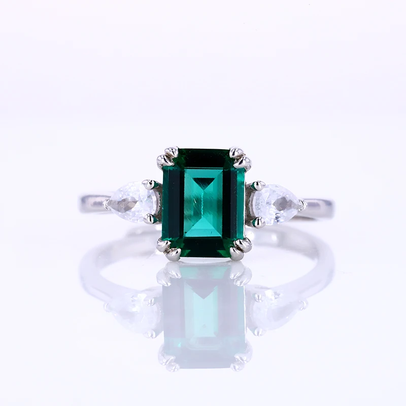 

Starsgem fashionable 925 silver ring lab emerald silver jewelry rings