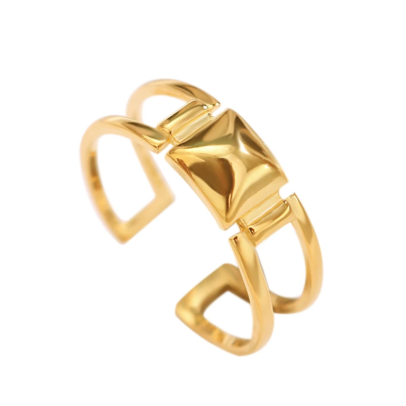 

Fukarni Multi Layer Gold Plated Geometric Small Square Signet 925 Sterling Silver Ring Minimalist Instagram Rings KR315