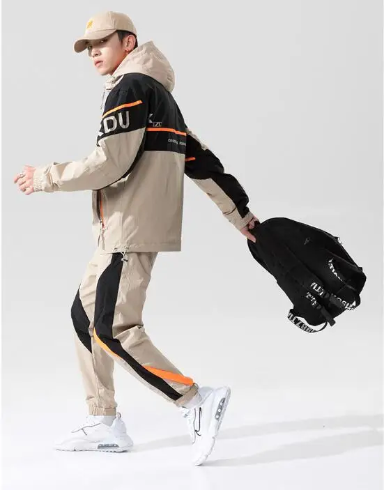 

Spring and autumn new color matching tide brand plus size leisure sports two-piece suit