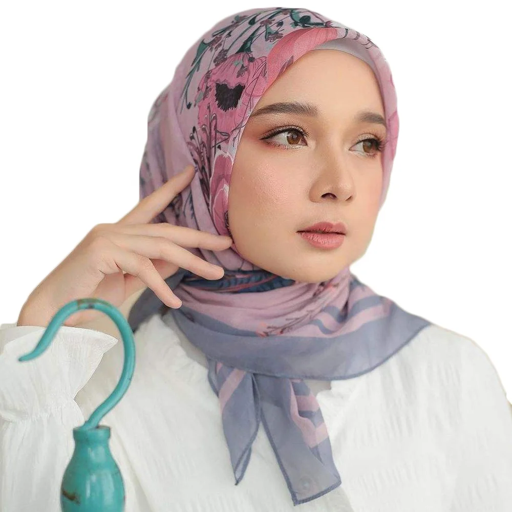

JYL 2023 New Malaysia Tudung Bawal Cotton Voile Premium Fabric Digital Printed 110Cm Square Hijab Made In China