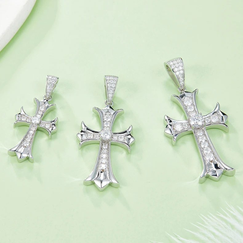 

J003 Abiding China Jewelry Factory Custom 3mm 4mm 5mm Moissanite Diamonds Vintage Jesus 925 Sterling Silver Men Cross Pendant