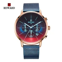 

2019 New reward Color Bright Glass Watch Men Top Luxury Brand Chronograph Men's Stainless Steel Business Clock Men Wrist Watch