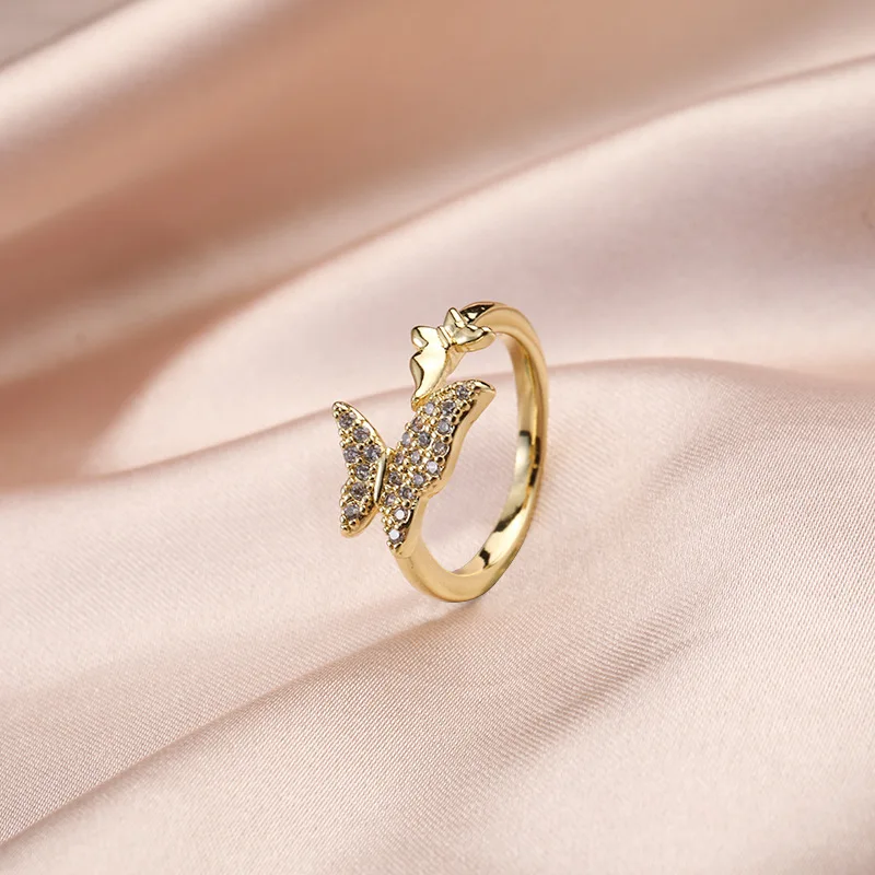 

Fashion Exquisite Micro Pave Cubic Zirconia CZ Butterfly Open Rings Gold Adjustable Rhinestone Crystal Butterfly Ring