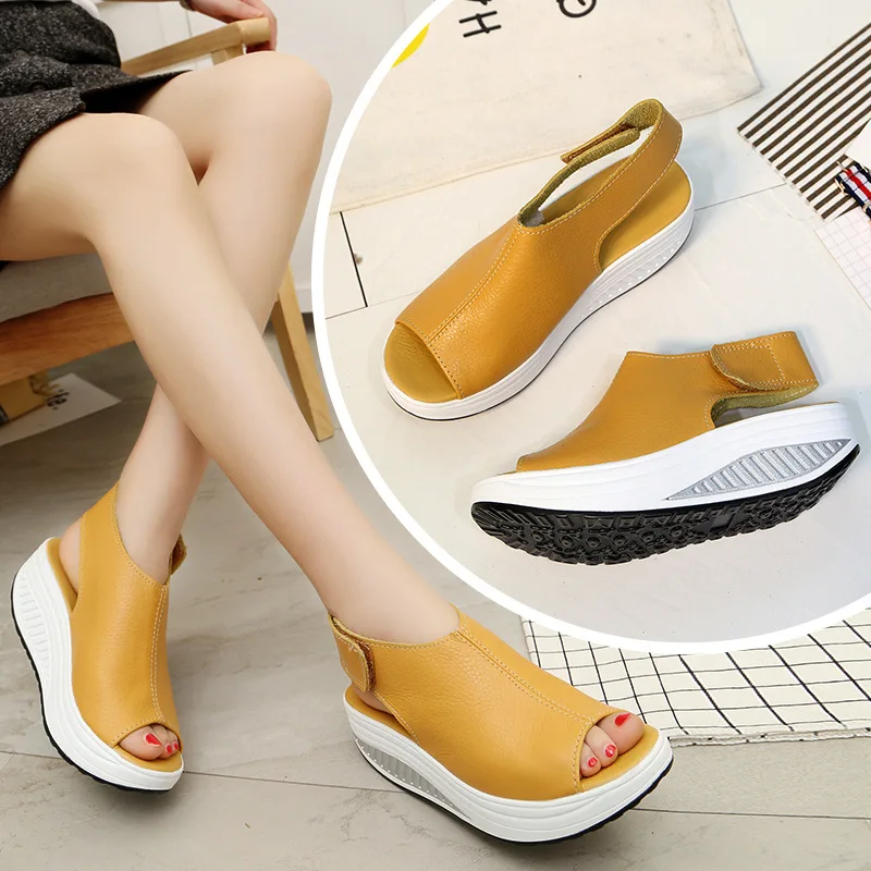 

Wedges Platform Ladies Rocking Summer Thick-Soled Velcro Platform Women's Sandals Fish-mouth Large Size Wedge Shoes For Women