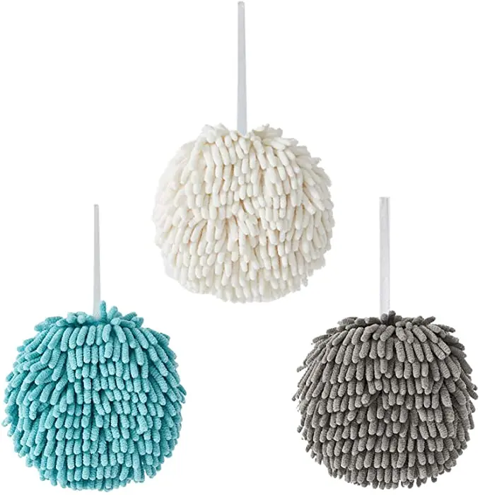 

DS916 Double-sided Hanging Kitchen Bathroom Hand Towels Quick Dry Absorbent Microfiber Hand Ball Towels Chenille Hand Towels