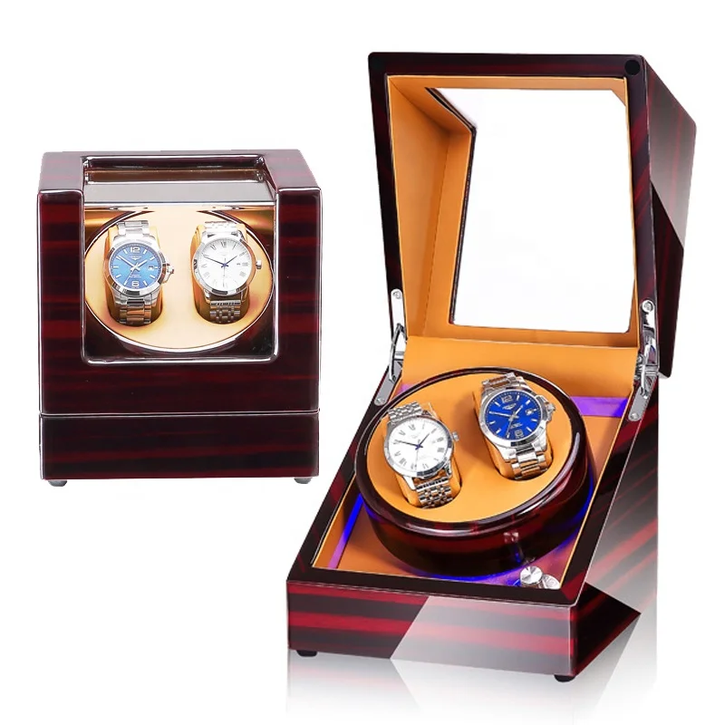 

Wholesale double watch automatic LED luminous storage box, watch winding box, Eebony or pantone color
