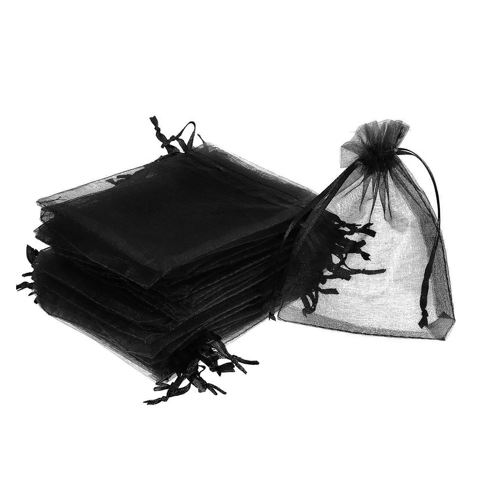 

100pcs Black Drawstring Organza Gift Bags  Wedding Christmas Favors Jewellery Pouch bag