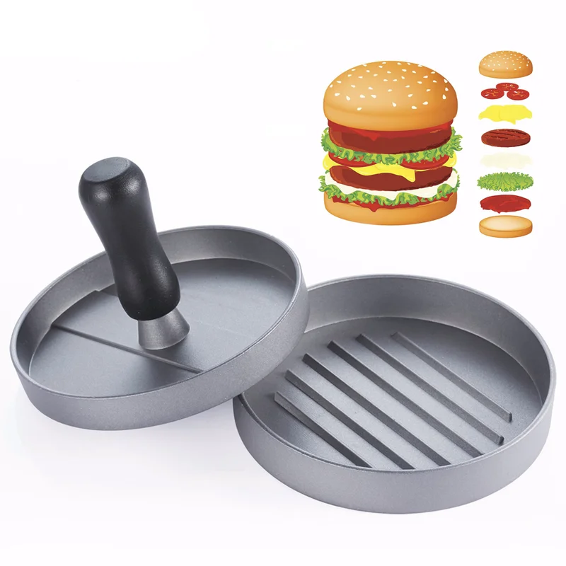 

Plastic Handle Meat Patty Making Mold Non Stick Burger or Hamburger Press, Silver